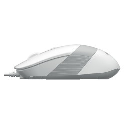 MOUSE A4tech, PC sau NB, cu fir, USB, optic, 1200 dpi, butoane/scroll 4/1, buton selectare viteza, alb / gri, "FM10 White" (timb