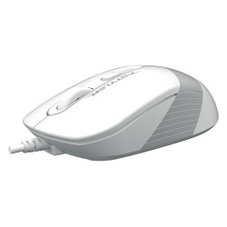 MOUSE A4tech, PC sau NB, cu fir, USB, optic, 1200 dpi, butoane/scroll 4/1, buton selectare viteza, alb / gri, "FM10 White" (timb