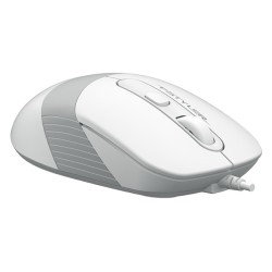MOUSE A4tech, PC sau NB, cu fir, USB, optic, 1200 dpi, butoane/scroll 4/1, buton selectare viteza, alb / gri, "FM10 White" (timb