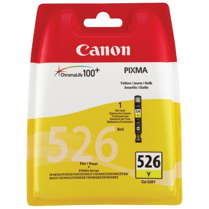 Cartus Cerneala Original Canon Yellow, CLI-526Y, pentru Pixma IP4850|IP4950|IX6550|MG5150|MG5250|MG5350|MG6150|MG6250|MG8150|MG8
