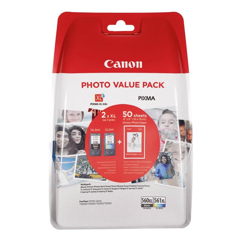 Combo-Pack Original Canon Black/Color, PG-560XL/CL-561XL, pentru Pixma TS5350|TS5351|TS5352, 400/300, (timbru verde 0.3 lei), "3