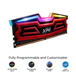 Memorie DDR Adata - gaming DDR4 8 GB, frecventa 3000 MHz, 1 modul, radiator, iluminare RGB, "AX4U300038G16-SRS"