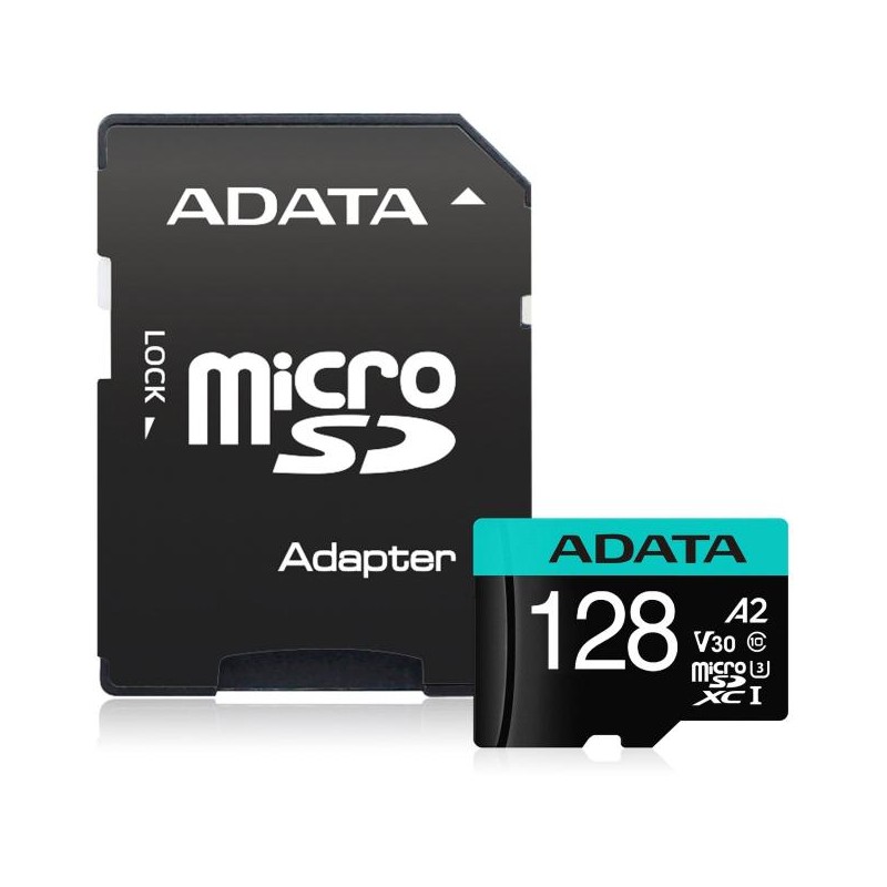 CARD MicroSD ADATA, 128 GB, microSDHC, clasa 10, standard UHS-I U3, "AUSDX128GUI3V30SA2" (timbru verde 0.03 lei)
