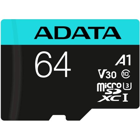 CARD MicroSD ADATA, 64 GB, microSDHC, clasa 10, standard UHS-I U3, "AUSDX64GUI3V30SA2" (timbru verde 0.03 lei)