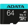 CARD MicroSD ADATA, 64 GB, microSDHC, clasa 10, standard UHS-I U3, "AUSDX64GUI3V30SA2" (timbru verde 0.03 lei)