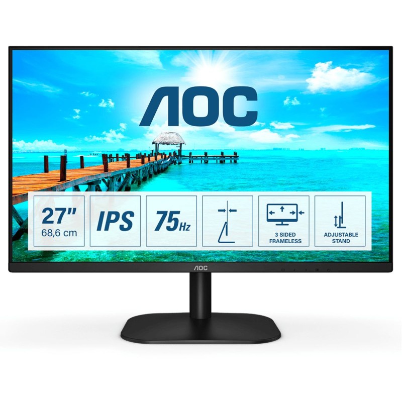 MONITOR  AOC 27 inch, Multimedia, IPS, Full HD (1920 x 1080), Wide, 250 cd/mp, 4 ms, VGA, DVI, HDMI, "27B2DA" (timbru verde 7 le