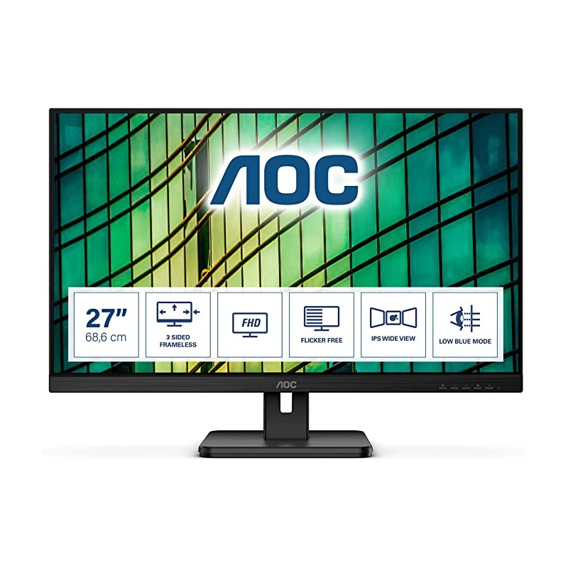 MONITOR  AOC 27 inch, Multimedia, IPS, Full HD (1920 x 1080), Wide, 250 cd/mp, 4 ms, HDMI, VGA, DisplayPort, 45507108 "27E2QAE" 