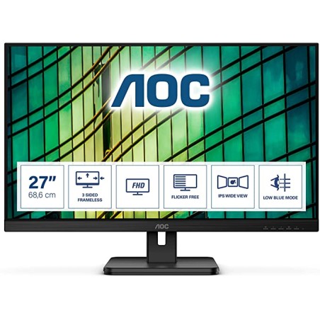 MONITOR  AOC 27 inch, Multimedia, IPS, Full HD (1920 x 1080), Wide, 250 cd/mp, 4 ms, HDMI, VGA, DisplayPort, 45507108 "27E2QAE" 