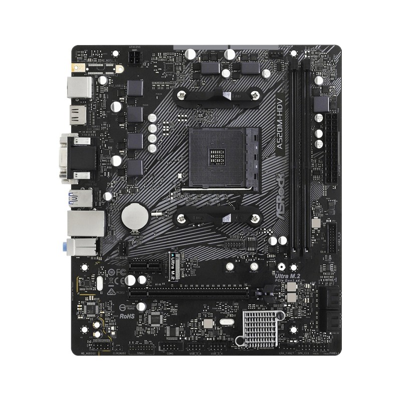 PLACA de BAZA Asrock "A520M-HDV", skt AM4, mATX, AMD A520, 2 x DDR4, max. 64 GB, 4 x SATA, 1 x M.2, 7.1, "A520M-HDV"