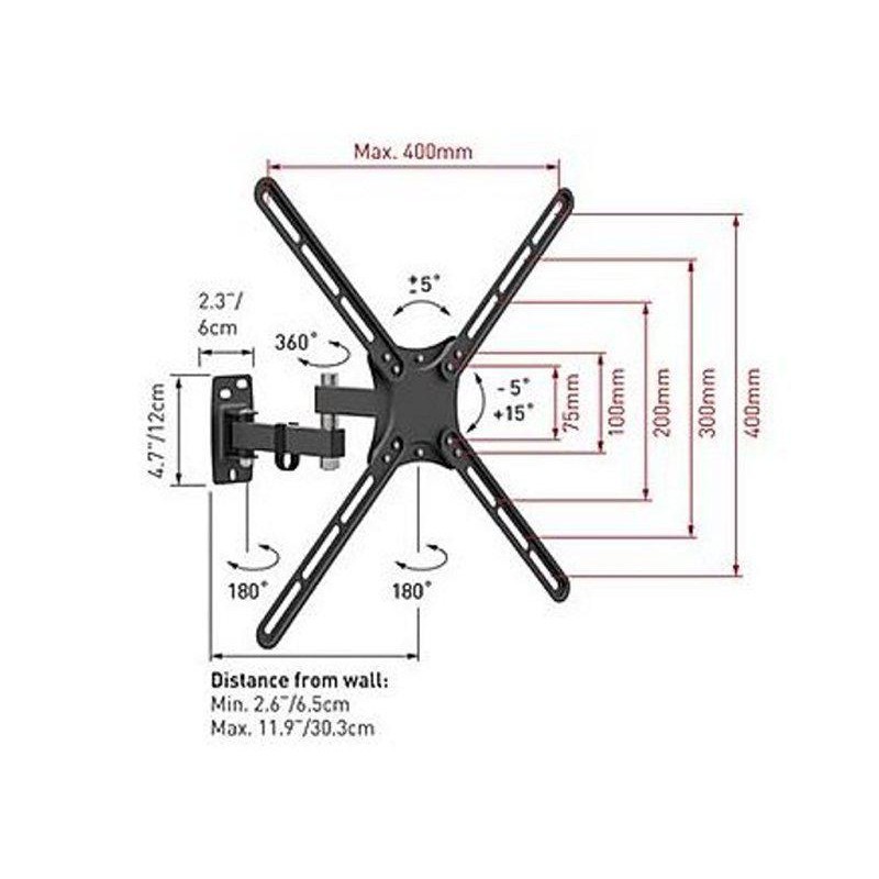 SUPORT de perete BARKAN, pt 1 TV/monitor plat, diag. max 58 inch, rotatie, inclinare, pivotare, verticala, max 25 kg, "E3423"