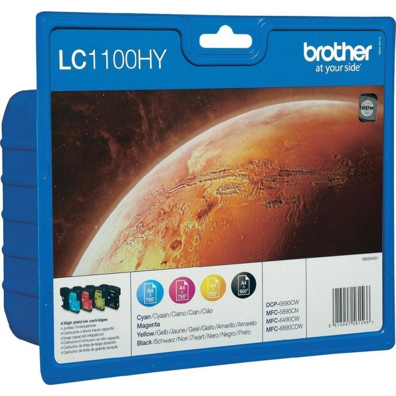Combo-Pack  Original Brother CMYK, LC1100HYVALBP, pentru DCP-6690|MFC-5895|MFC-6490|MFC-6890, 1 x 4503x325, (timbru verde 0.60 l