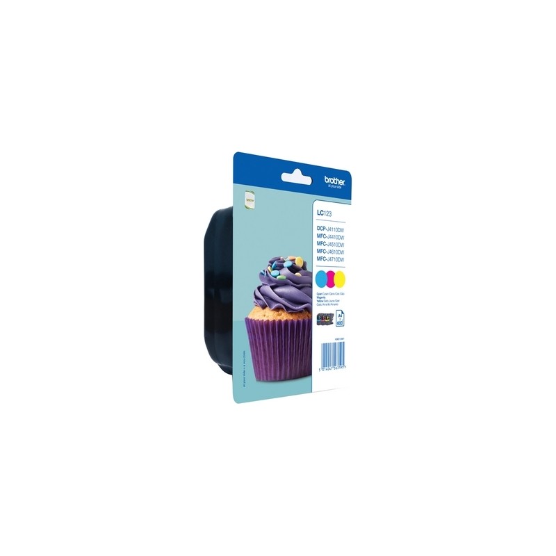 Combo-Pack Original Brother CMY, LC123RBWBP, pentru DCP-J4110| MFC-J4410|J4510|J4610|J4710|J6520|J6920, 3x600, (timbru verde 0.4