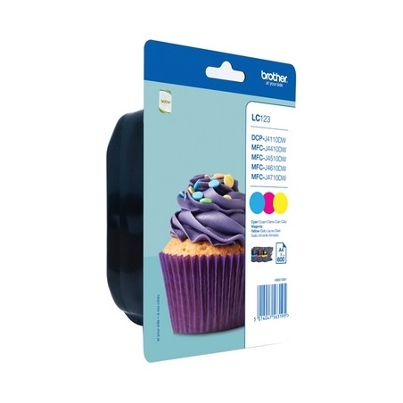 Combo-Pack Original Brother CMY, LC123RBWBP, pentru DCP-J4110| MFC-J4410|J4510|J4610|J4710|J6520|J6920, 3x600, (timbru verde 0.4