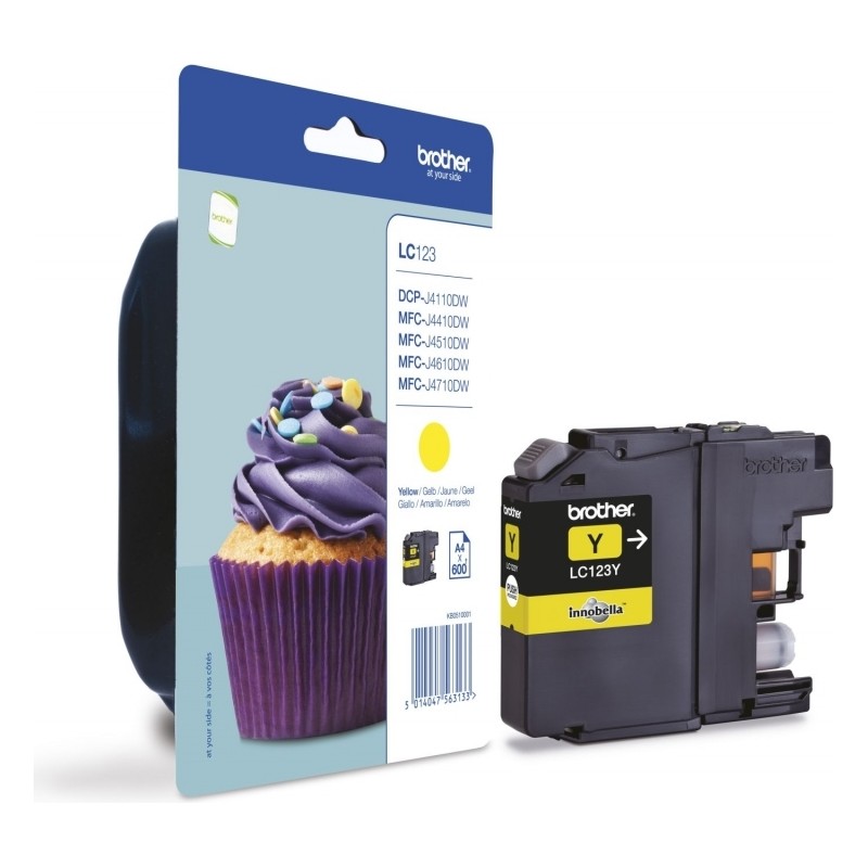 Cartus Cerneala Original Brother Yellow, LC123Y, pentru DCP-J4110| MFC-J4410|J4510|J4610|J4710|J6520|J6920, 600, (timbru verde 0
