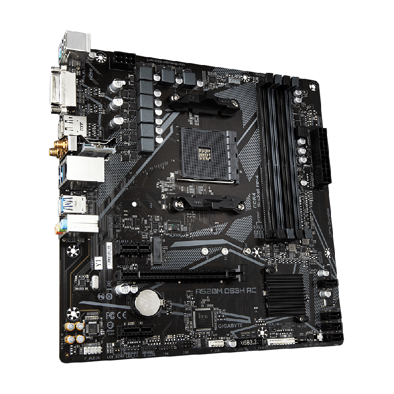 PLACA de BAZA Gigabyte "A520M DS3H", skt AM4, mATX, AMD A520, 4 x DDR4, max. 128 GB, 4 x SATA, 1 x M.2, 7.1, "A520M DS3H"