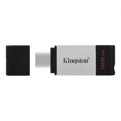 MEMORIE USB Type-C KINGSTON 128 GB, cu capac, carcasa metalic &amp; plastic, negru / argintiu, "DT80/128GB" (timbru verde 0.03 l