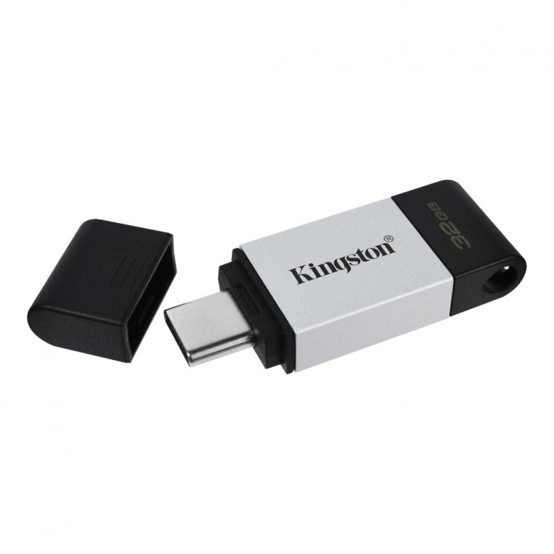 MEMORIE USB Type-C KINGSTON 32 GB, cu capac, carcasa metalic &amp; plastic, negru / argintiu, "DT80/32GB" (timbru verde 0.03 lei