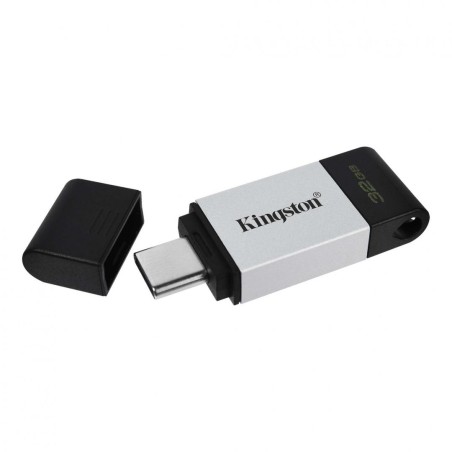 MEMORIE USB Type-C KINGSTON 32 GB, cu capac, carcasa metalic &amp; plastic, negru / argintiu, "DT80/32GB" (timbru verde 0.03 lei