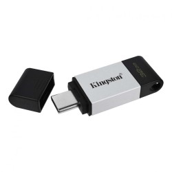 MEMORIE USB Type-C KINGSTON 32 GB, cu capac, carcasa metalic &amp; plastic, negru / argintiu, "DT80/32GB" (timbru verde 0.03 lei