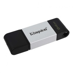 MEMORIE USB Type-C KINGSTON 64 GB, cu capac, carcasa metalic &amp; plastic, negru / argintiu, "DT80/64GB" (timbru verde 0.03 lei
