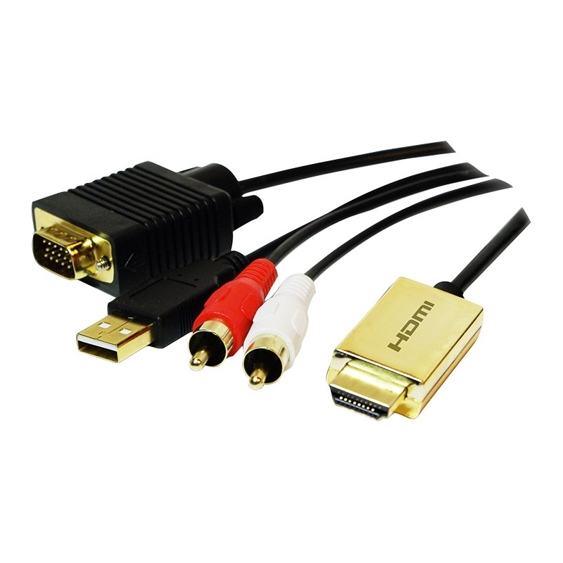 CABLU video LOGILINK, splitter HDMI (T) la VGA (T) + 2 x RCA (T) + USB 2.0, 2m, rezolutie maxima 720p, negru, "CV0052A" (timbru 