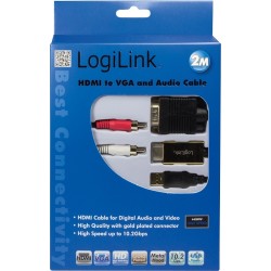 CABLU video LOGILINK, splitter HDMI (T) la VGA (T) + 2 x RCA (T) + USB 2.0, 2m, rezolutie maxima 720p, negru, "CV0052A" (timbru 
