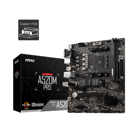 PLACA de BAZA MSI "A520M PRO", skt AM4, mATX, AMD A520, 2 x DDR4, max. 64 GB, 4 x SATA, 1 x M.2, 7.1, "A520M PRO"