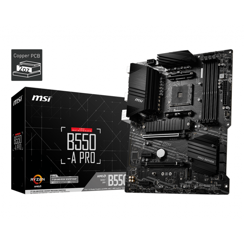 PLACA de BAZA MSI "B550-A PRO", skt AM4, ATX, AMD B550, 4 x DDR4, max. 128 GB, 6 x SATA, 2 x M.2, 7.1, "B550-A PRO"