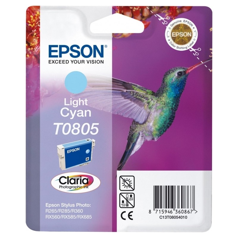 Cartus Cerneala Original Epson Light Cyan, T0805, pentru Stylus Photo R265|360|RX562,  , (timbru verde 0.15 lei), "C13T08054011"