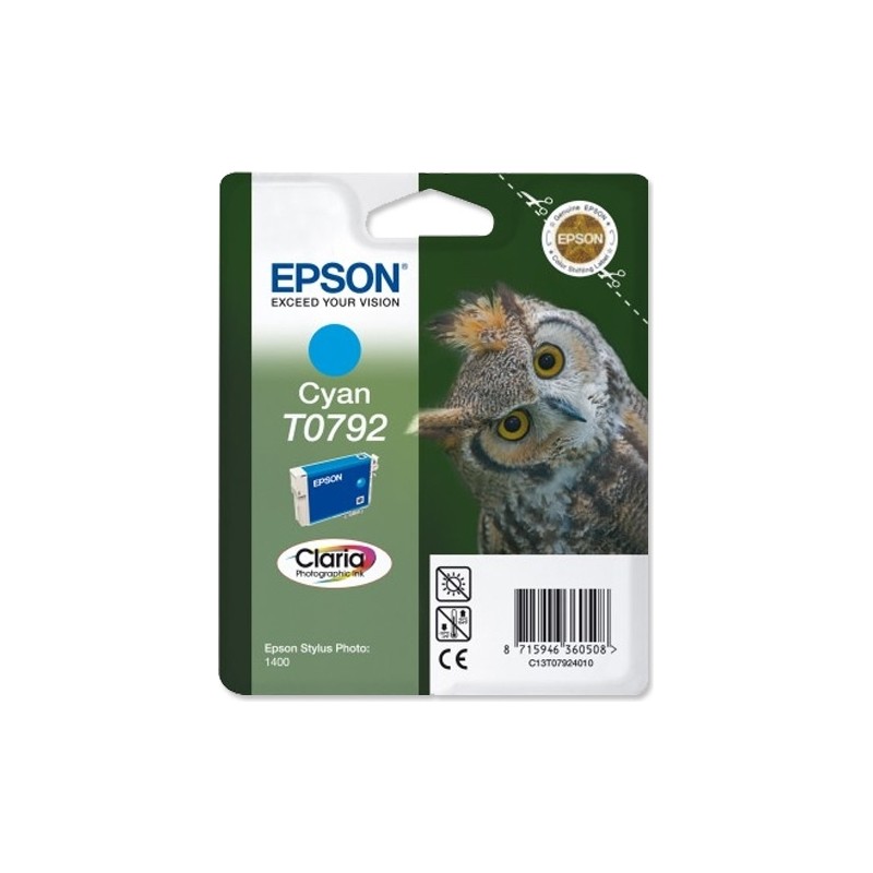 Cartus Cerneala Original Epson Cyan, T0792, pentru Stylus Photo 1400, , (timbru verde 0.15 lei),  "C13T07924010"