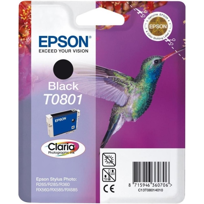 Cartus Cerneala Original Epson Photo Black, T0801, pentru Stylus Photo R265|360|RX562,  , (timbru verde 0.15 lei), "C13T08014011