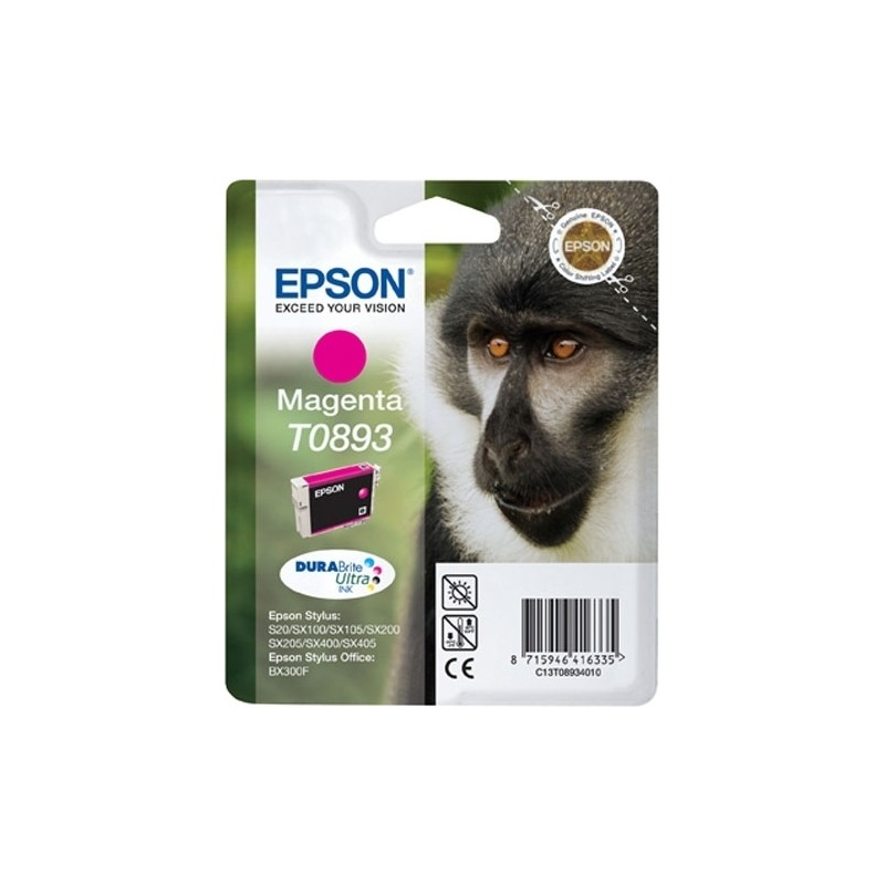 Cartus Cerneala Original Epson Magenta, T0893, pentru Stylus S20|SX100|SX105|SX200|SX205|SX400|SX405 Stylus Office BX300F,  , (t