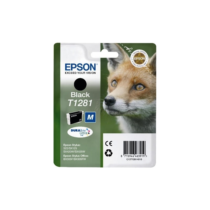 Cartus Cerneala Original Epson Black, T1281, pentru S22|SX125, , (timbru verde 0.15 lei),  "C13T12814011"