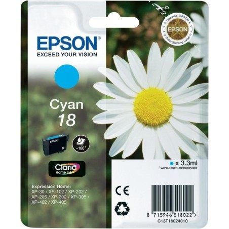 Cartus Cerneala Original Epson Cyan, T1802, pentru XP102|202|205|302|305|402|405, , (timbru verde 0.15 lei),  "C13T18024010"