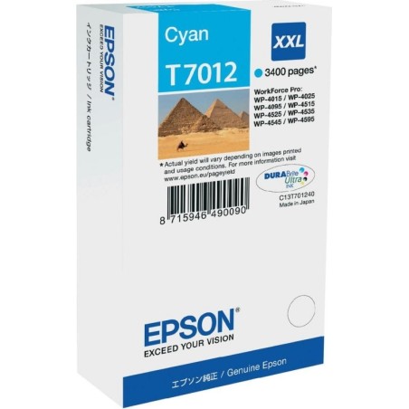 Cartus Cerneala Original Epson Cyan, T7012, pentru WP4000|4500,  , (timbru verde 0.15 lei), "C13T70124010"(RAPO)
