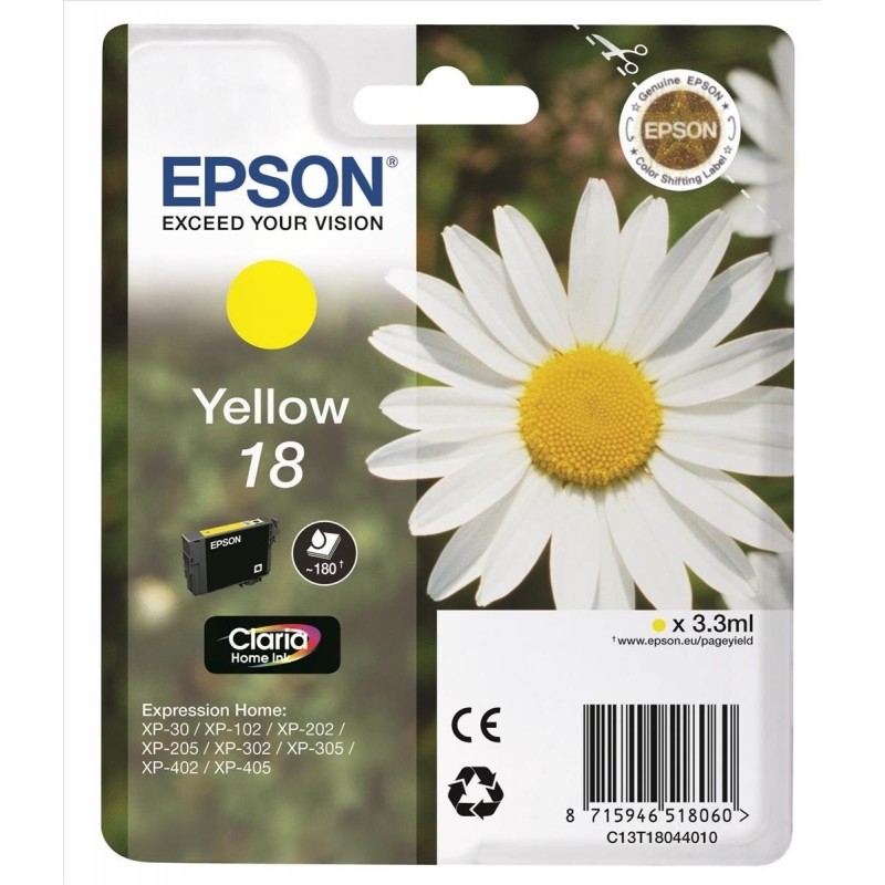 Cartus Cerneala Original Epson Yellow, T1804, pentru XP102|202|205|302|305|402|405, , (timbru verde 0.15 lei),  "C13T18044010"