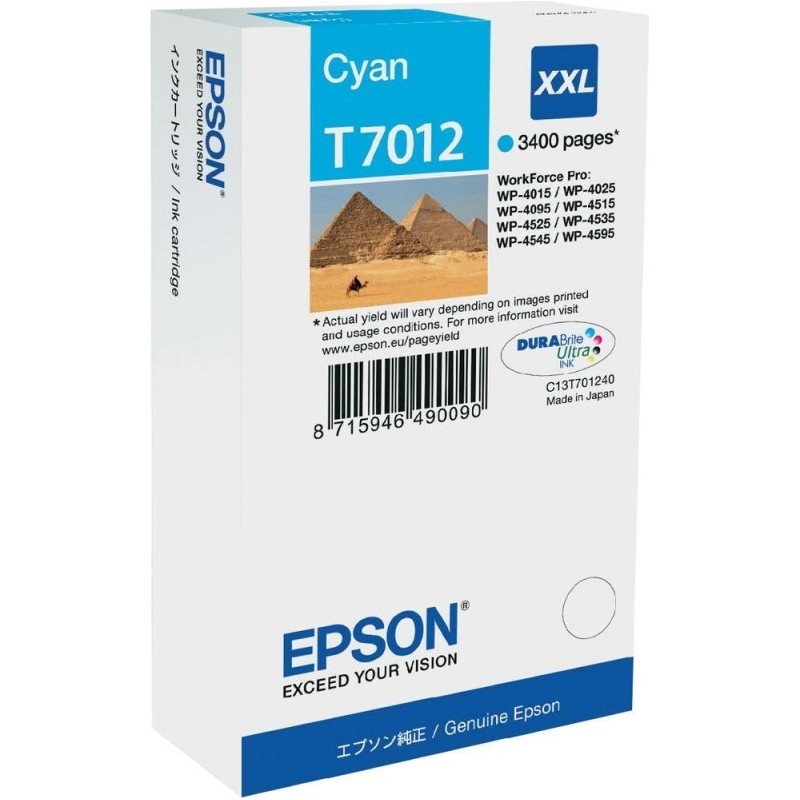 Cartus Cerneala Original Epson Cyan, T7012, pentru WP4000|4500,  , (timbru verde 0.15 lei), "C13T70124010"(RAPO)