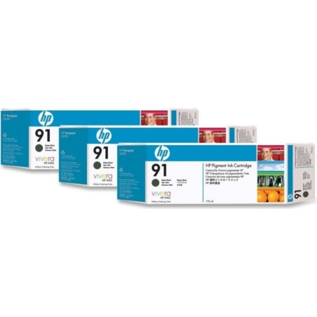 Tri-Pack Original HP Matte Black, nr.91, pentru DesignJet Z6100, 3x775ml, (timbru verde 0.45 lei), "C9480A"