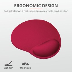 Mouse PAD TRUST, "Big Foot", cu gel, cauciuc &amp; material textil, 236x205mmx16 mm, rosu, "TR-20429"