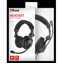 CASTI TRUST, "Como", cu fir, standard, utilizare multimedia, microfon pe brat, conectare prin Jack 3.5 mm, negru, "TR-21658", (t