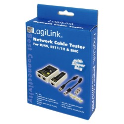 TESTER CABLU RETEA LOGILINK, pt. cablu UTP, FTP, coaxial, conector RJ45, RJ11, RJ12, BNC, "WZ0015" (timbru verde 0.8 lei)