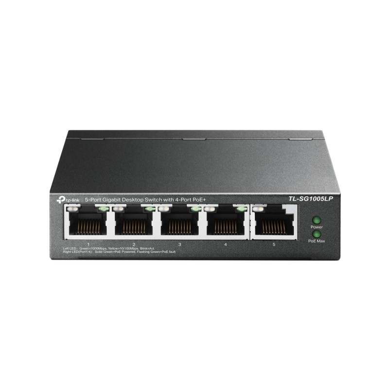 SWITCH PoE TP-LINK  5 porturi Gigabit (4 PoE+), IEEE 802.3at/af, 40W maxim total, carcasa metalica "TL-SG1005LP" (timbru verde 2