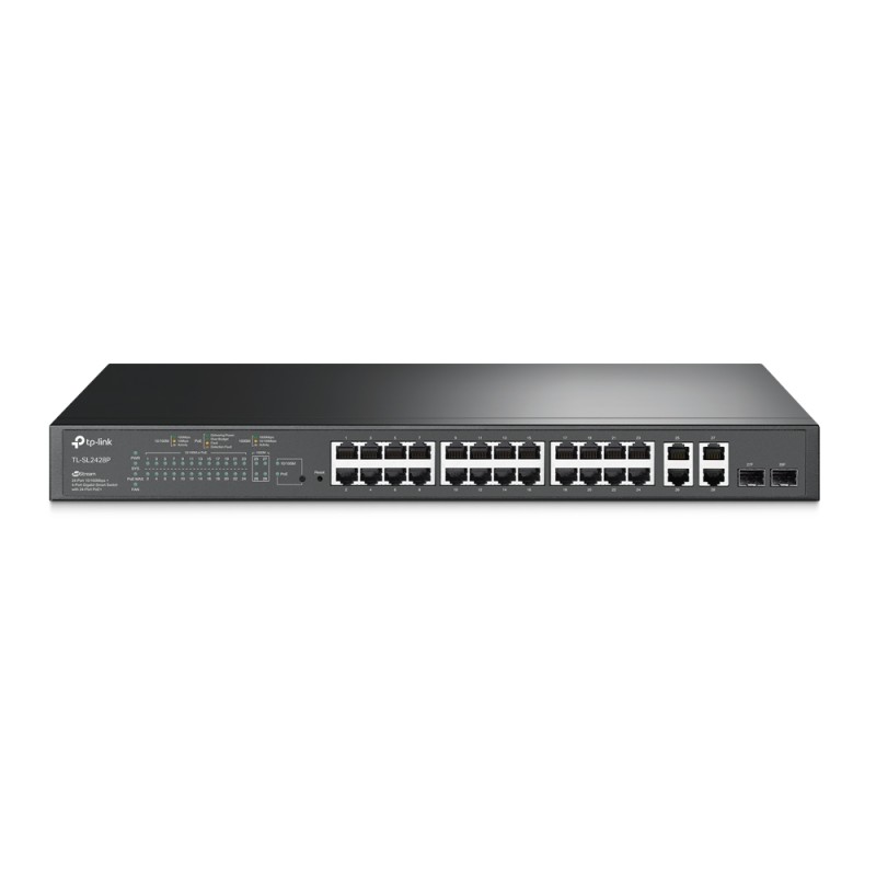 SWITCH SMART TP-Link 24 PORTURI POE+ 10/100M + 4 PORTURI 10/100/1000M, 2 sloturi Gigabit SFP , TP-LINK "TL-SL2428P" (timbru verd