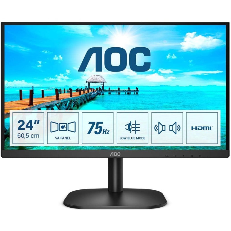 MONITOR AOC 23.8 inch, home, office, IPS, Full HD (1920 x 1080), Wide, 250 cd/mp, 4 ms, HDMI, DVI, VGA, "24B2XDAM" (timbru verde
