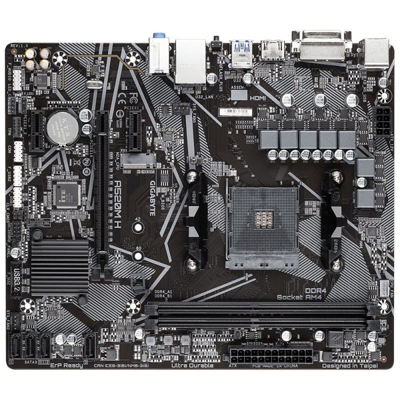 PLACA de BAZA Gigabyte "A520M H", skt AM4, mATX, AMD A520, 2 x DDR4, max. 64 GB, 4 x SATA, 1 x M.2, 7.1, "A520M H"