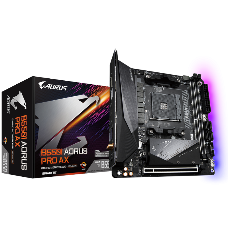 PLACA de BAZA Gigabyte "B550I AORUS PRO AX", skt AM4, mini ITX, AMD B550, 2 x DDR4, max. 64 GB, 4 x SATA, 1 x M.2, 7.1, "B550I A