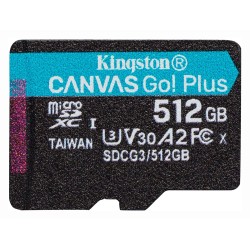 CARD MicroSD KINGSTON, 512 GB, MicroSD, clasa 10, standard UHS-I U3, "SDCG3/512GB" (timbru verde 0.03 lei)