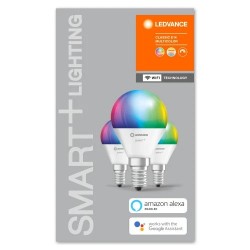 SET 3 becuri smart LED Osram, soclu E14, putere 5W, forma sferic, lumina multicolora, alimentare 220 - 240 V, "00000405807548599