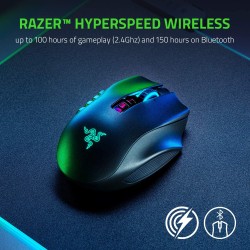 MOUSE RAZER, "Naga Pro", gaming,cu fir|wireless,USB|2.4GHz,20000 dpi, butoane/scroll 20/1, iluminare,mod dual de conec,laterale 