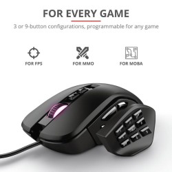 MOUSE TRUST, "GXT 970 Morfix", gaming, cu fir, USB,optic, 5000 dpi,14/1,iluminare,butoane programabile,mod dual de conectare,lat